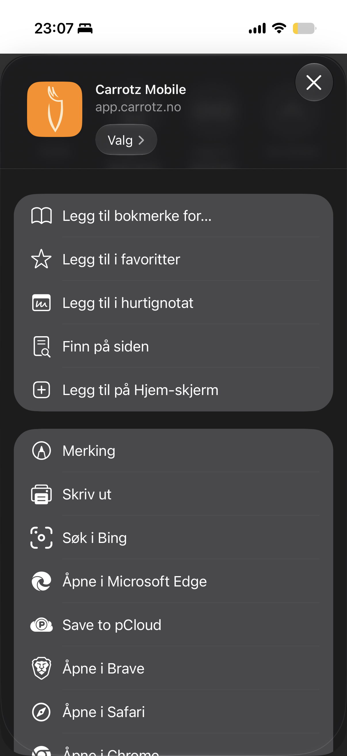 Delemenyen med «Legg til på Hjem-skjerm»