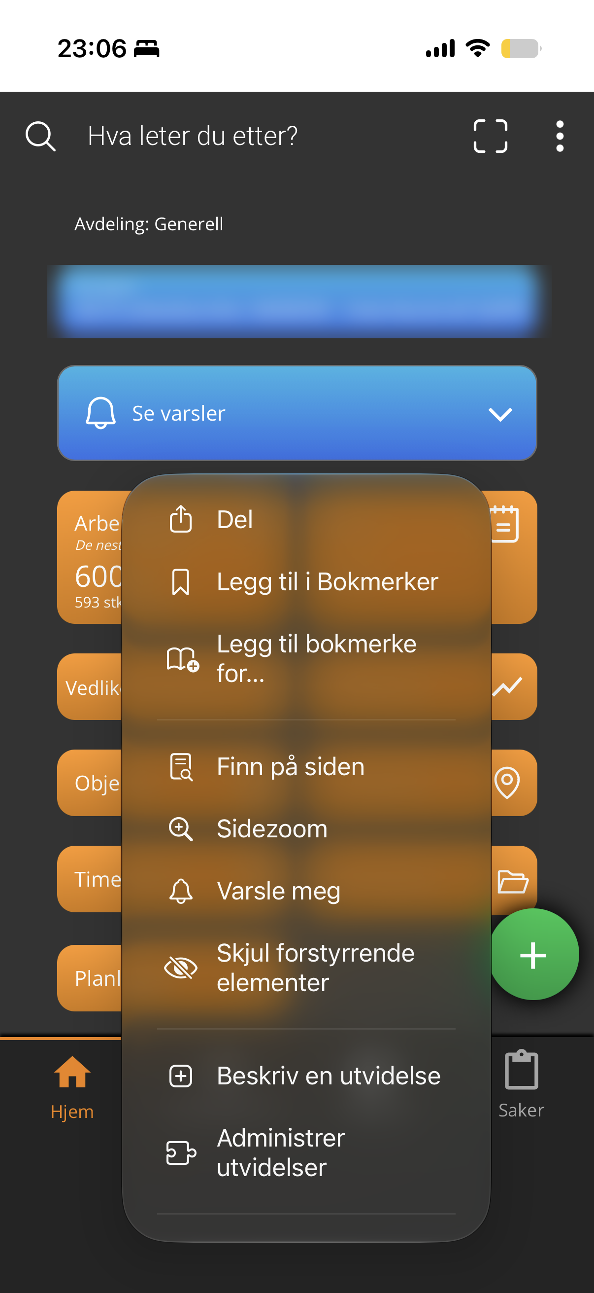 Safari-menyen med «Del» øverst